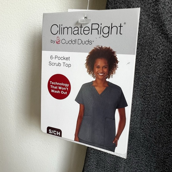 Cuddl Duds Climate Right‎ Scrub Top Women's Size Small New With Tags Grey Shirt - Picture 3 of 5